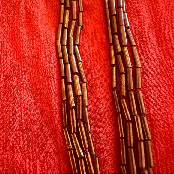 Free People Red Orange Gold Beaded Embellished Tank Top Tunic Festival Summer - Picture 8 of 8